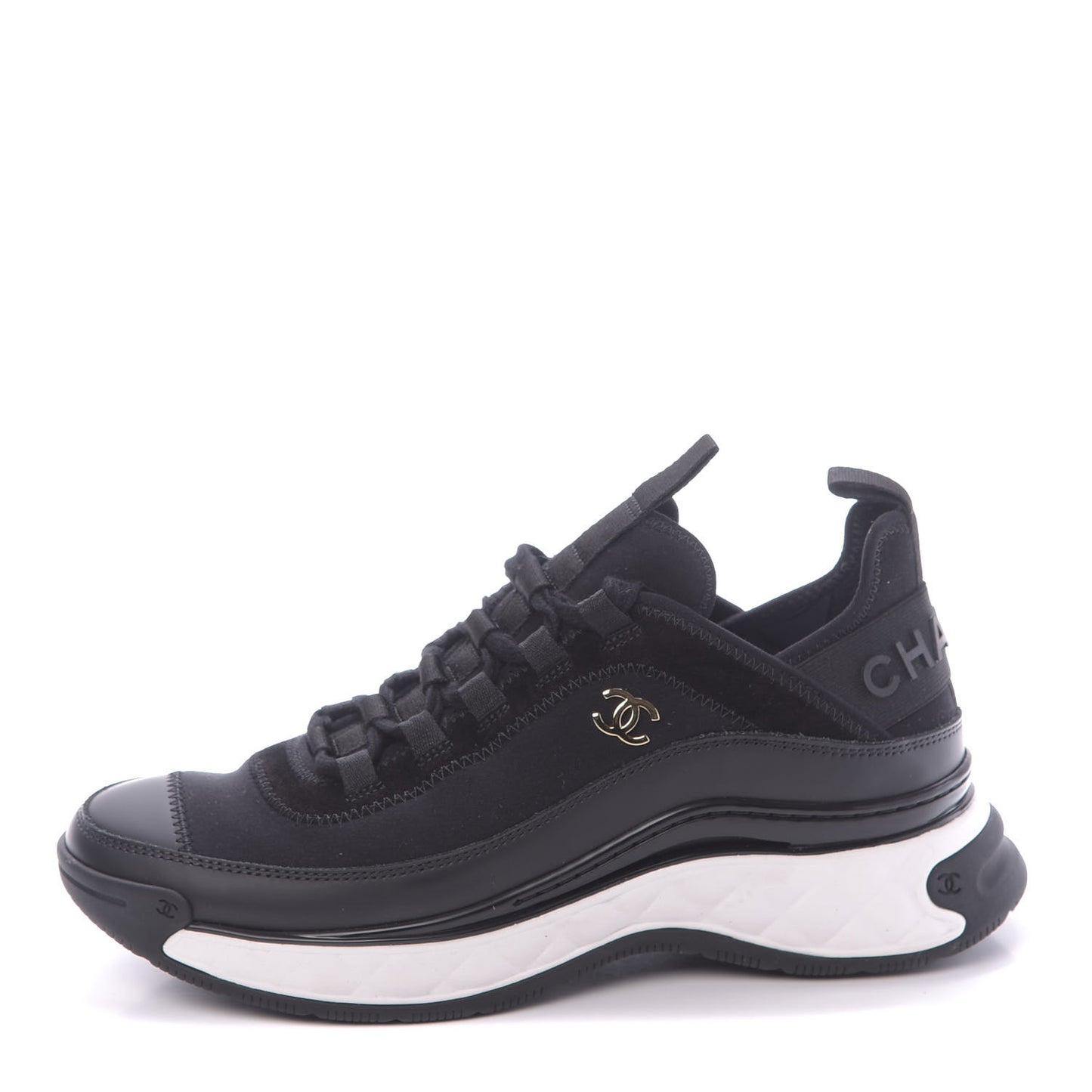 Velvet Calfskin Mixed Fibers CC Sneakers 38.5 Black