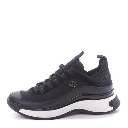 Chanel Velvet Calfskin Mixed Fibers CC Sneakers 38.5 Black 1 of 10