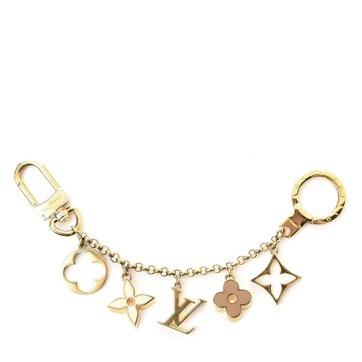 Louis Vuitton Brass Enamel Fleur De Monogram Bag Charm Chain Gold 1 of 5