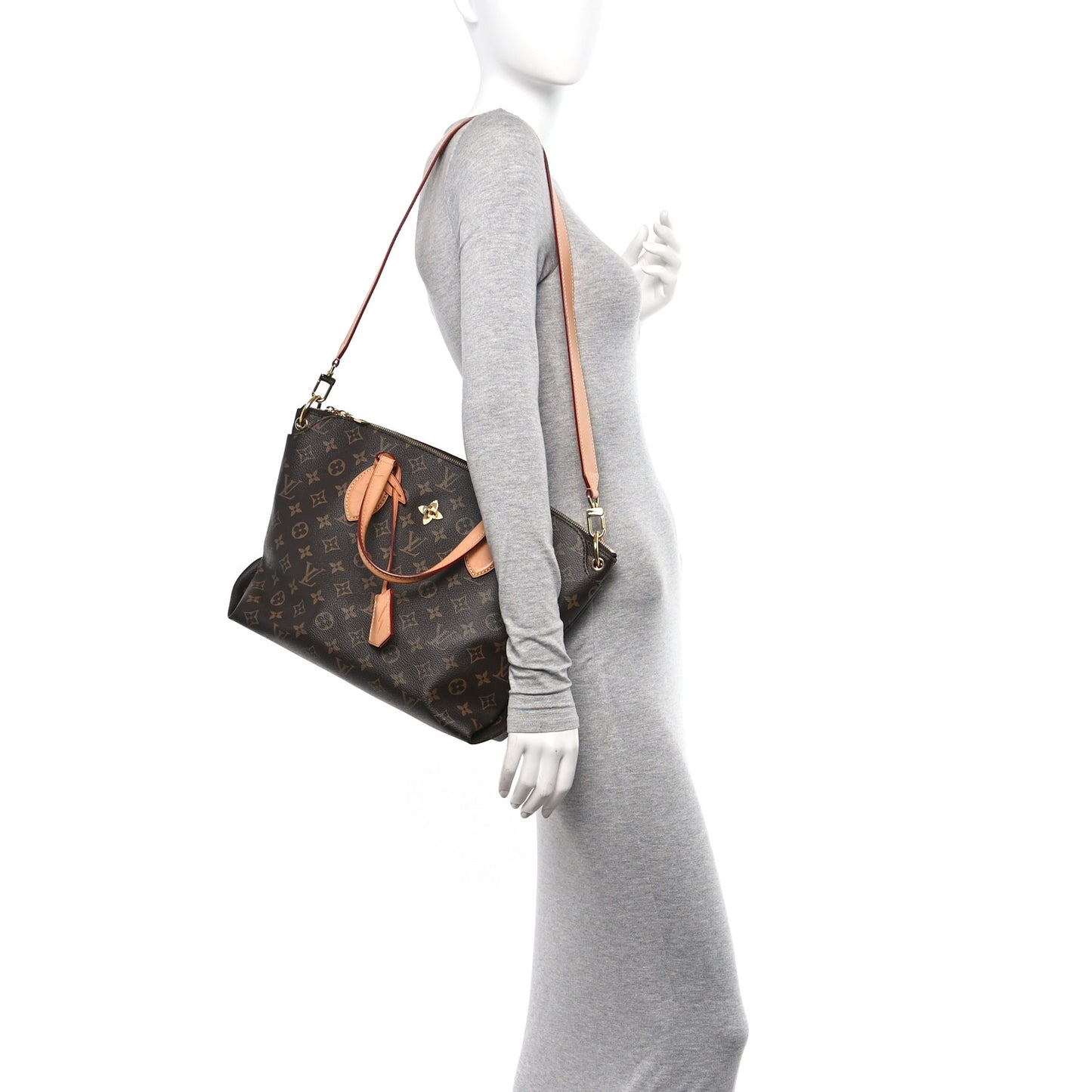 Monogram Flower Zipped Tote MM Beige