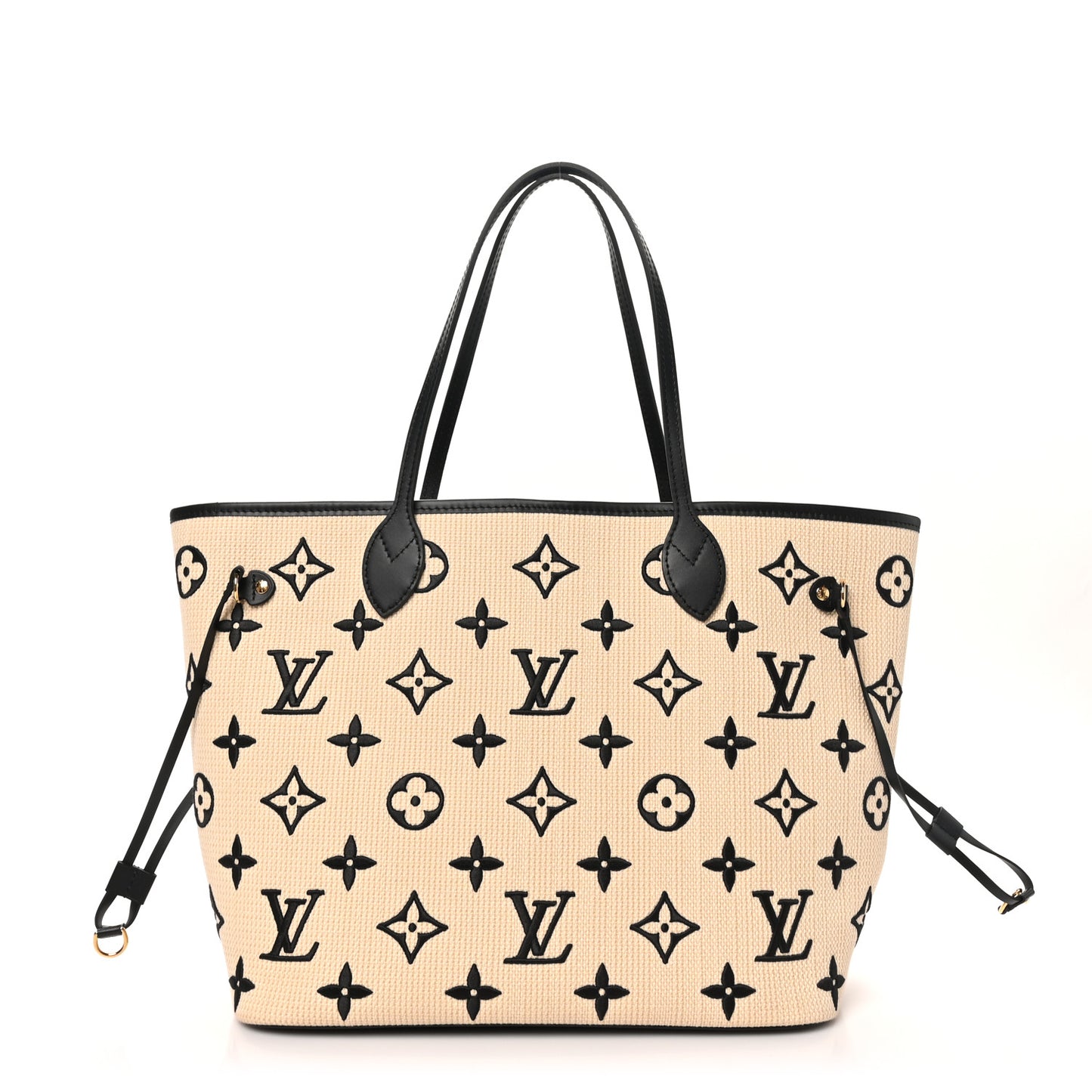 Cotton Monogram Embroidered Neverfull MM Beige Black