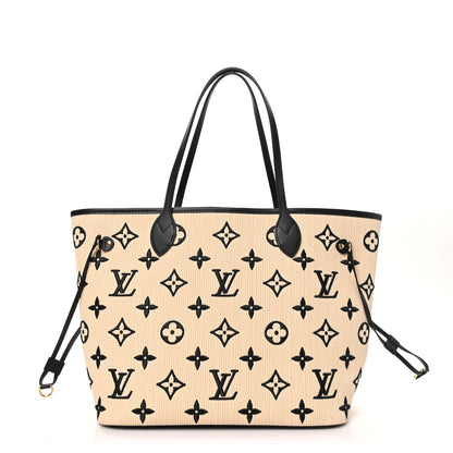 Louis Vuitton Cotton Monogram Embroidered Neverfull MM Beige Black 1 of 9