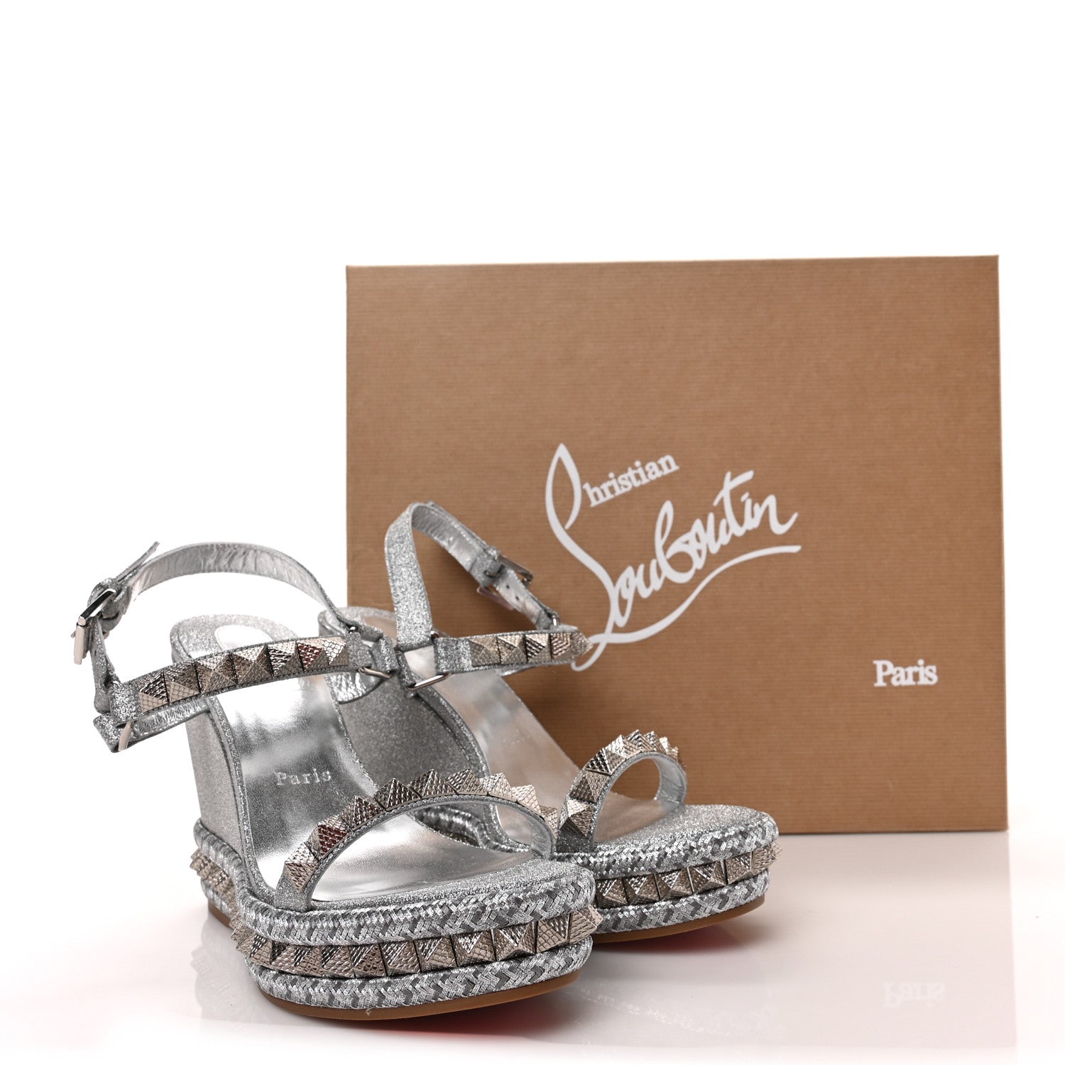 Christian Louboutin Glitter Nappa Mica Pyraclou 110 Wedge Sandals 39 Silver 8 of 8