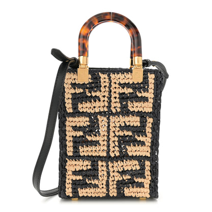 Fendi Raffia Plexiglass Crochet Mini Sunshine Shopper Tote Black 1 of 10
