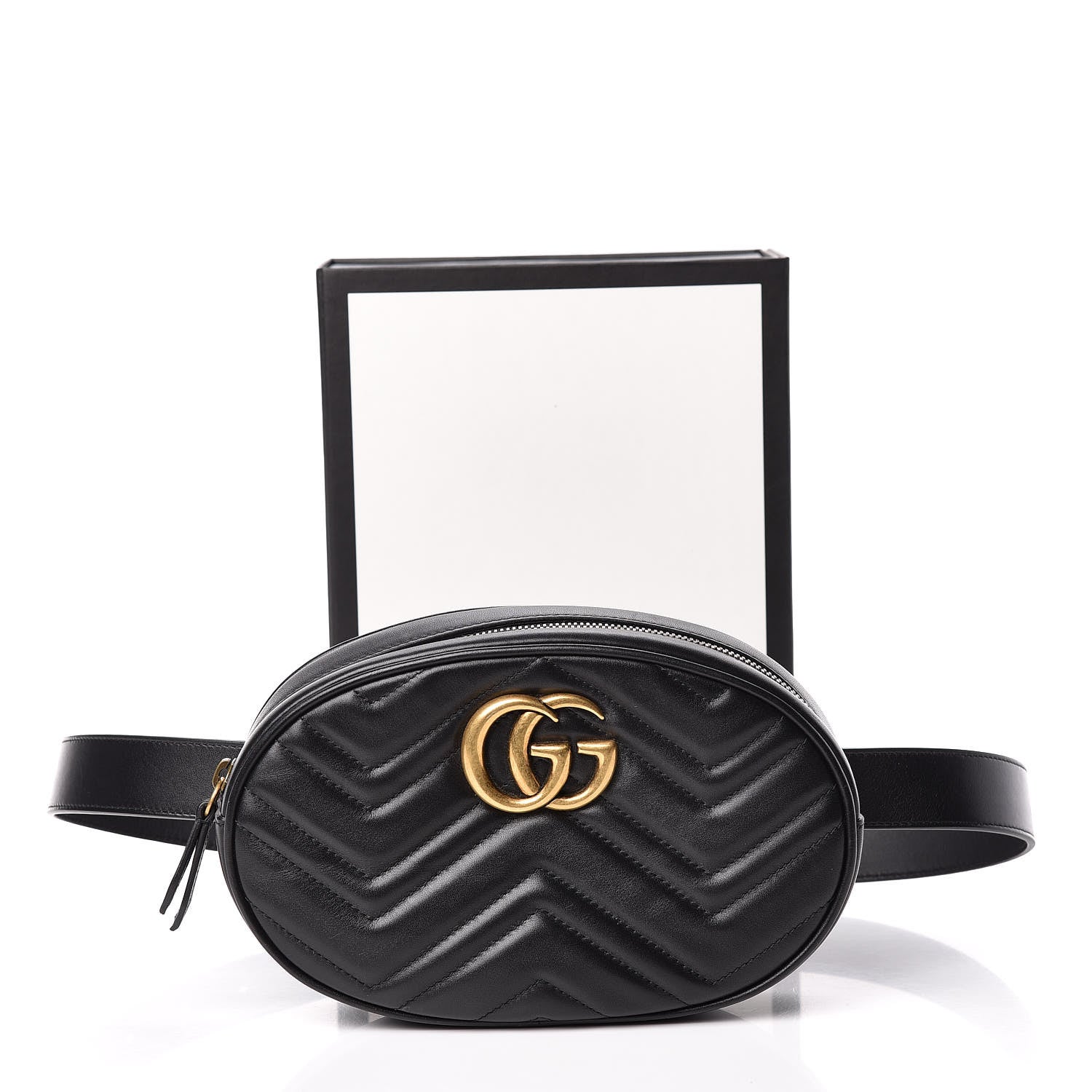 Gucci Calfskin Matelasse GG Marmont Belt Bag 85 34 Black 10 of 10