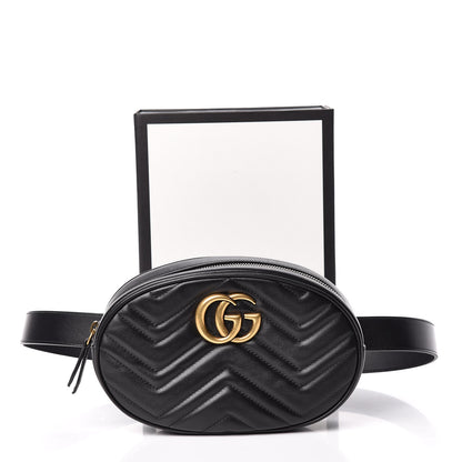 Gucci Calfskin Matelasse GG Marmont Belt Bag 85 34 Black 10 of 10