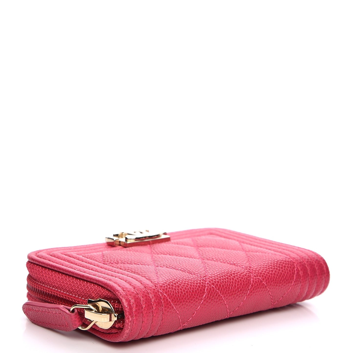 Caviar Quilted Boy Zip Around Coin Purse Wallet Dark Red