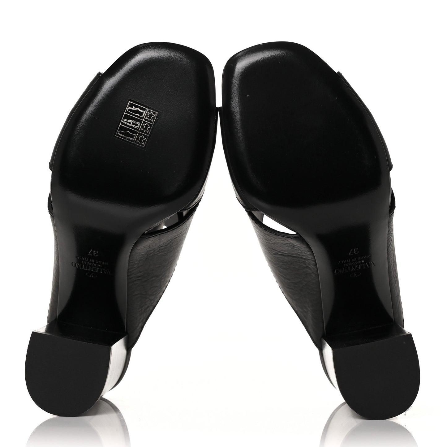Grainy Cowhide VLogo Mid Heel Slide Sandals 37 Black