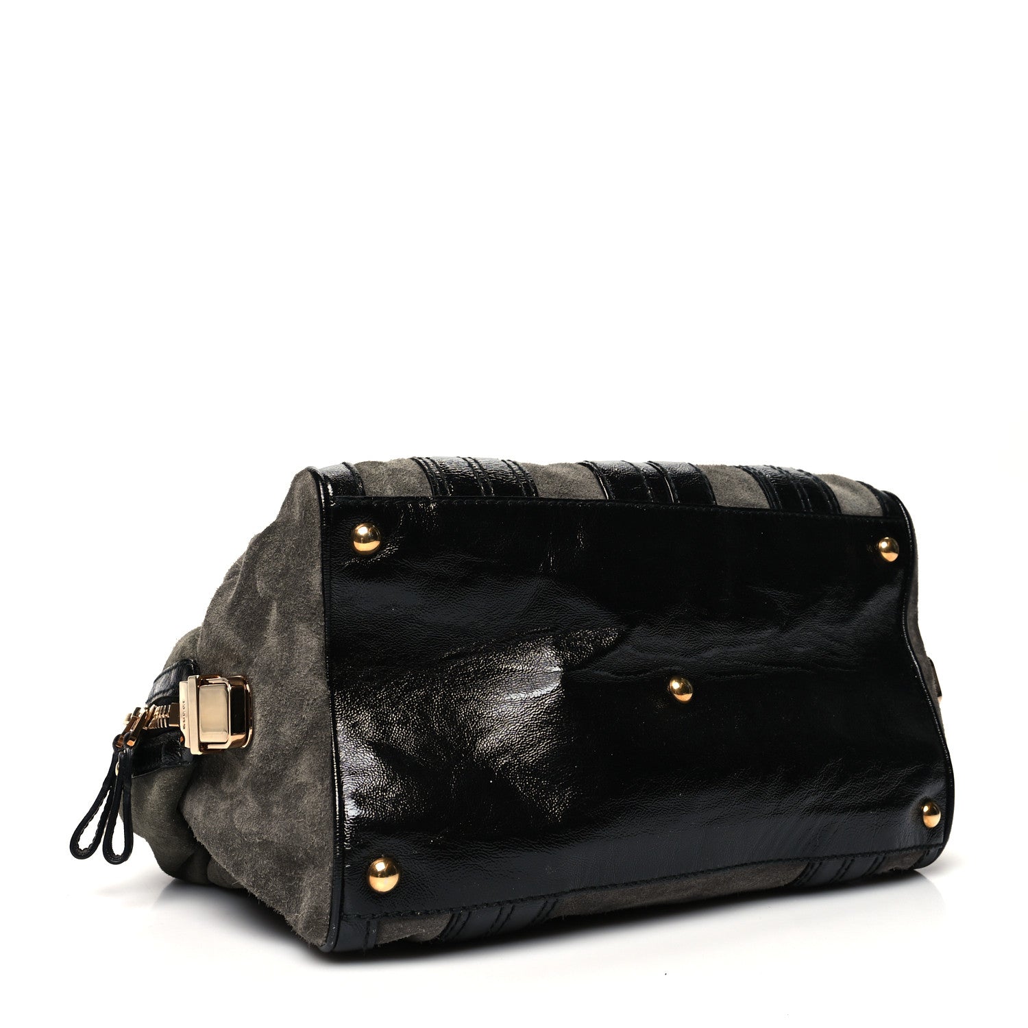 Gucci Suede Patent Calfskin Aviatrix Medium Boston Black Grey 4 of 13