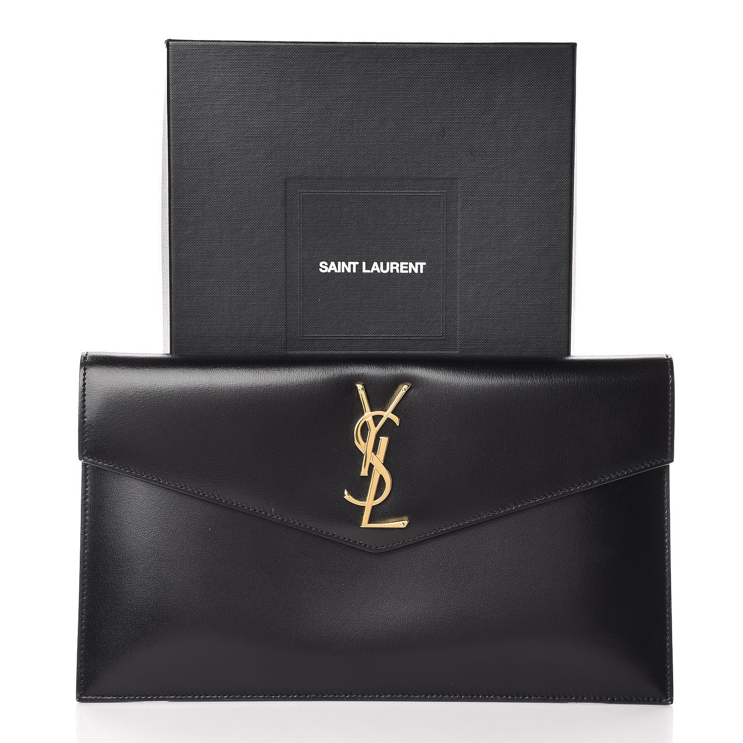 Saint Laurent Smooth Shiny Calfskin Monogram Uptown Pouch Black 12 of 12