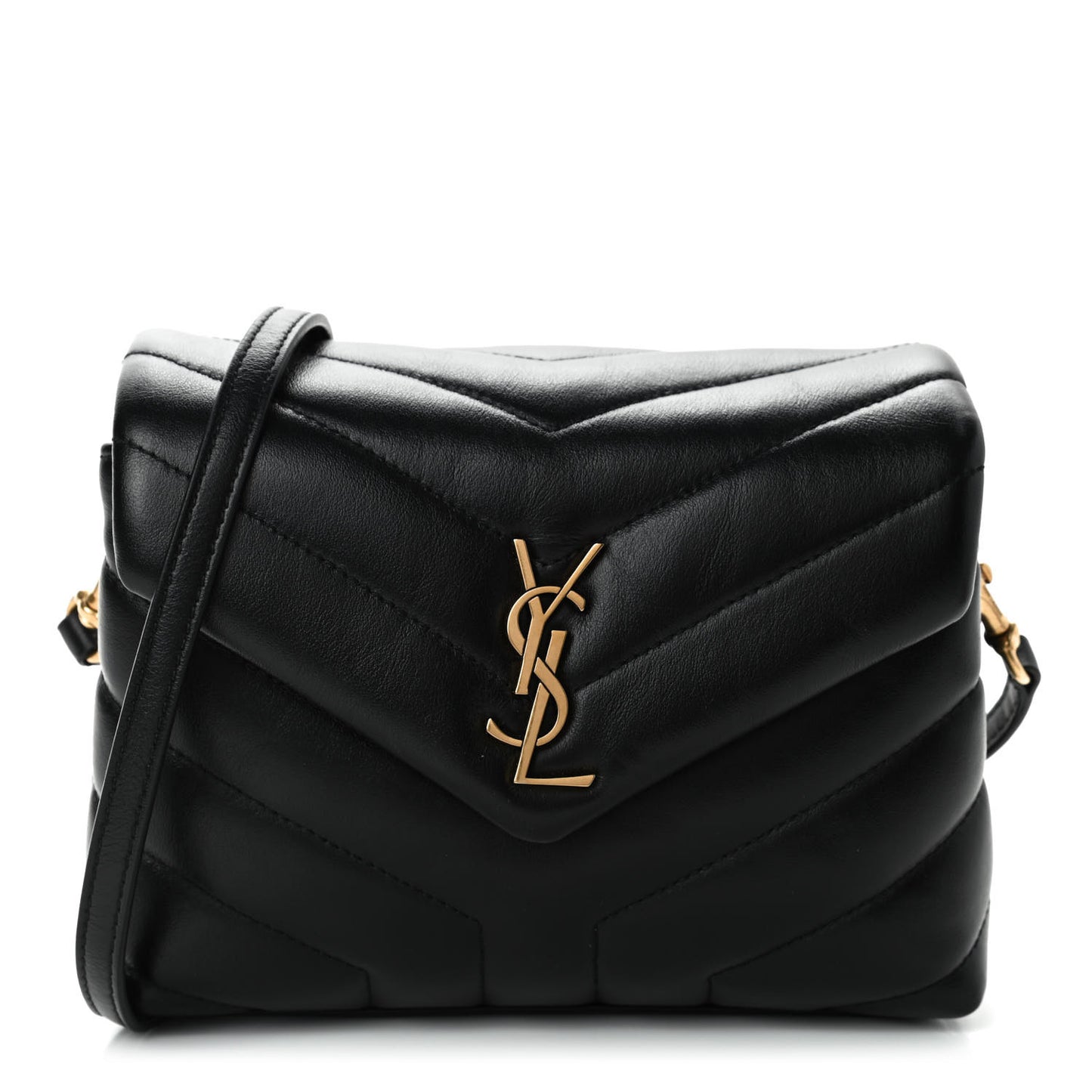 Calfskin Y Quilted Monogram Toy Loulou Crossbody Bag Black