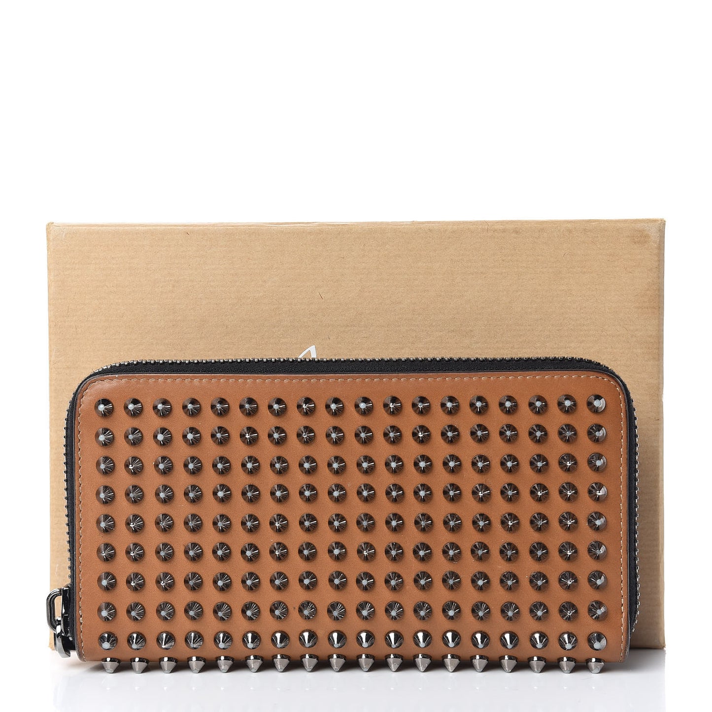 Calfskin Panettone Spiked Zip Around Wallet Caramel