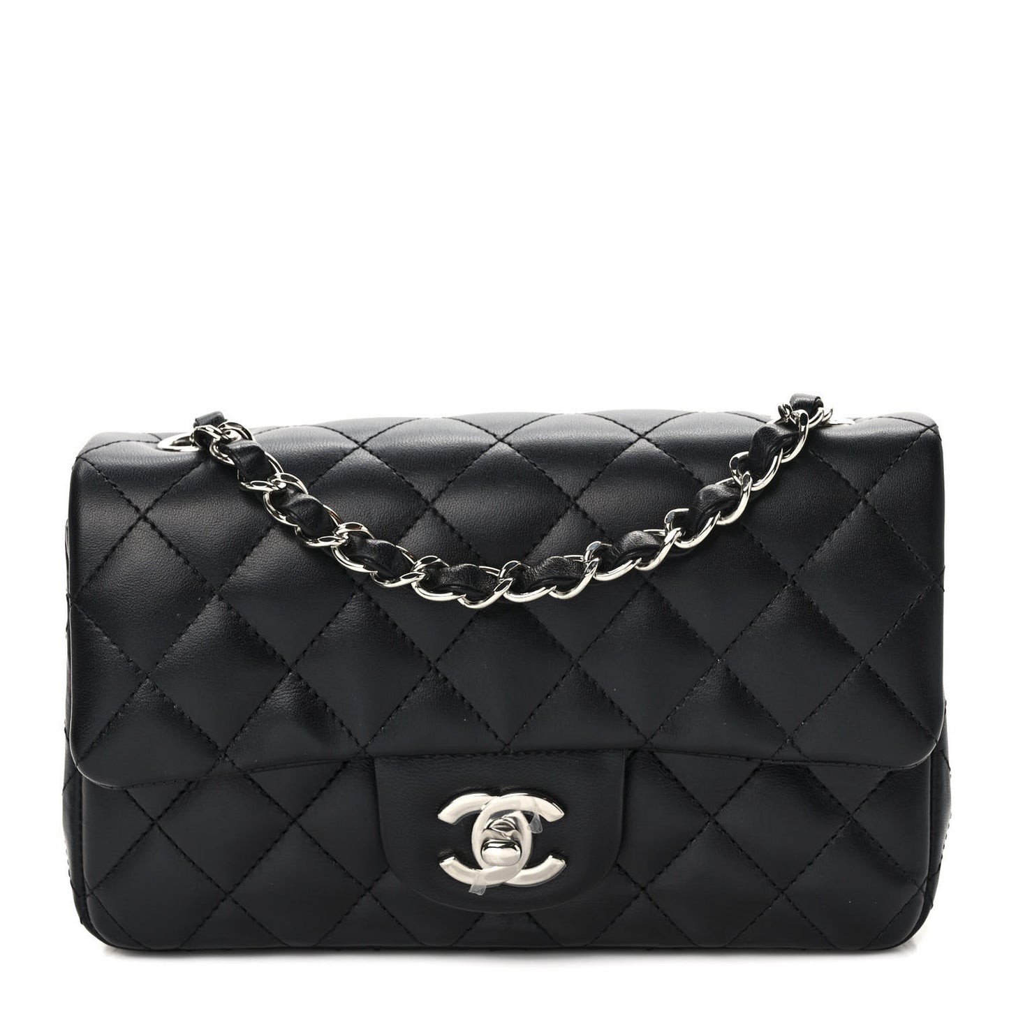 Lambskin Quilted Mini Rectangular Flap Black