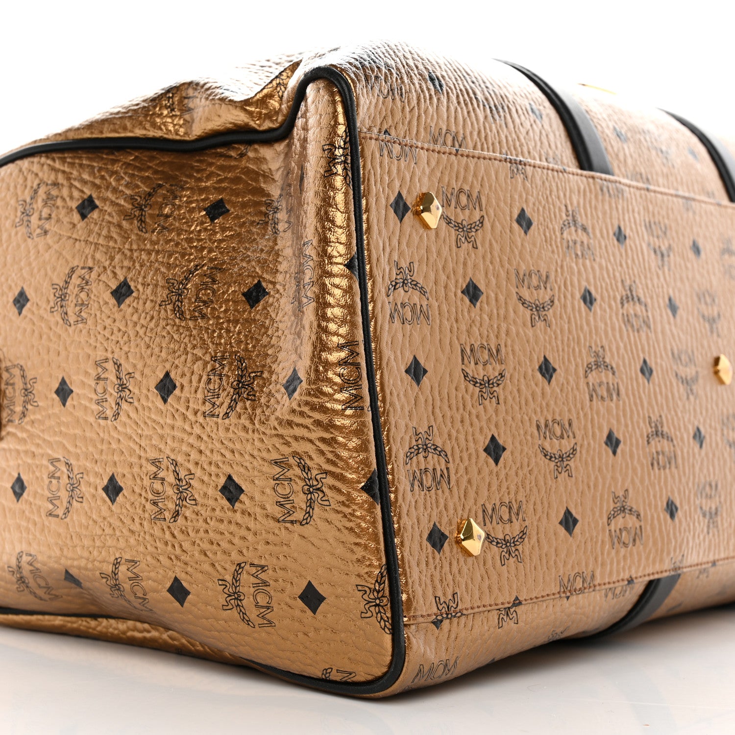 MCM Metallic Visetos Traveler Weekender Duffle Bag Gold 7 of 8