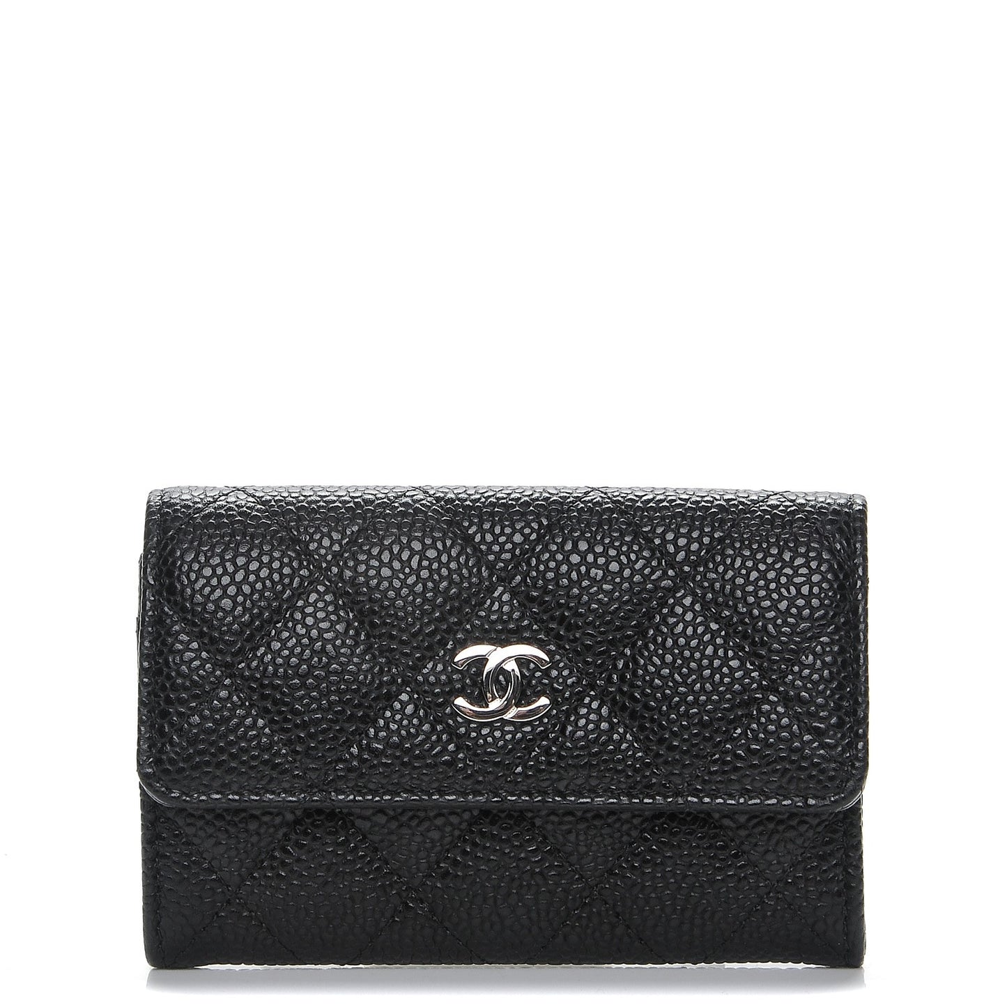 Caviar Quilted Flap Card Holder Black