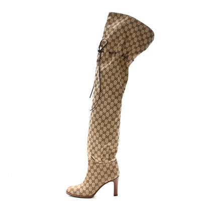 Gucci Monogram Over the Knee Boots 40 Beige Ebony 1 of 6