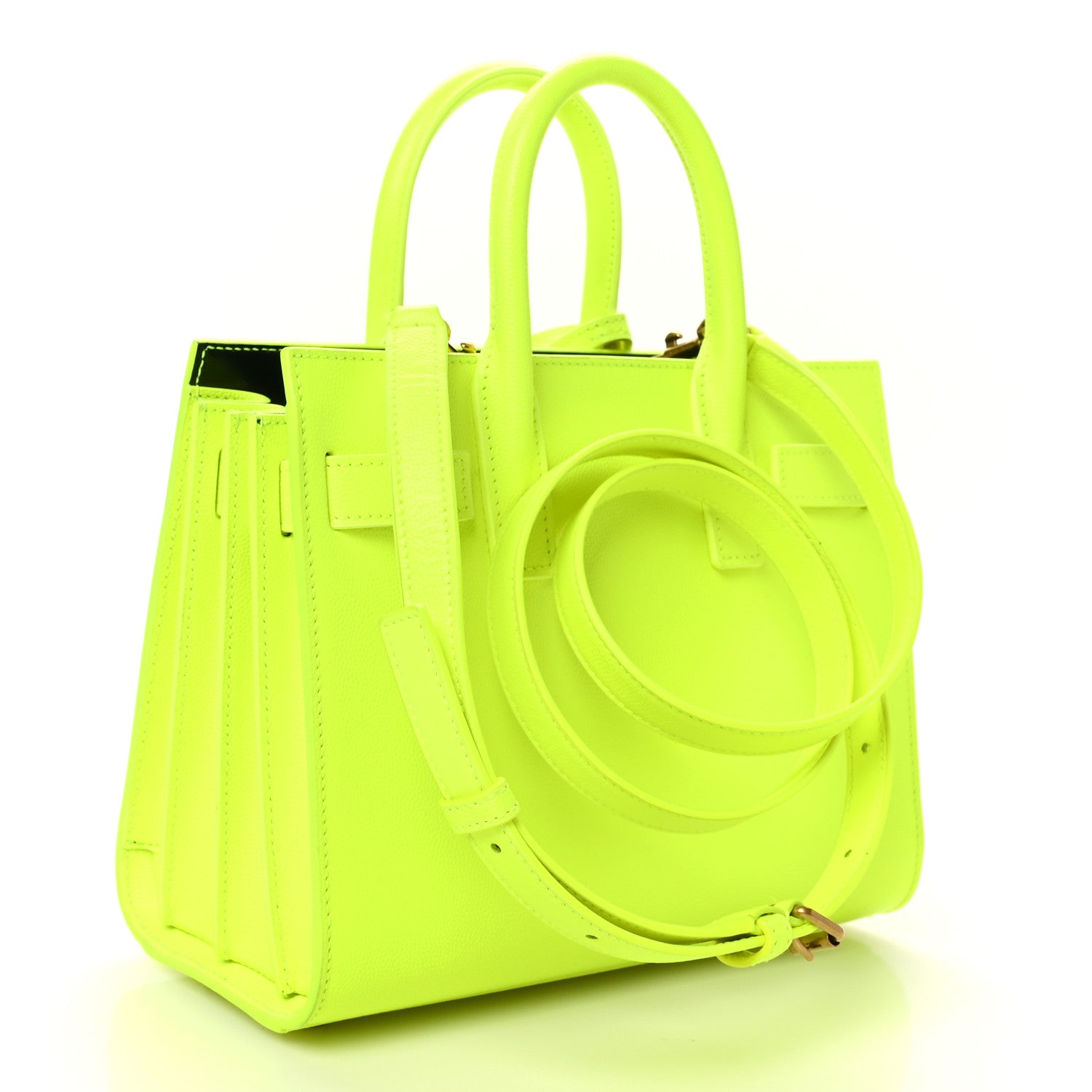 Saint Laurent Grained Calfskin Nano Sac De Jour Fluo Safety Yellow 3 of 10