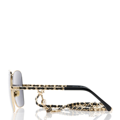 Chanel Metal Calfskin Butterfly Pearl Chain Sunglasses 4274Q Gold Black 3 of 8