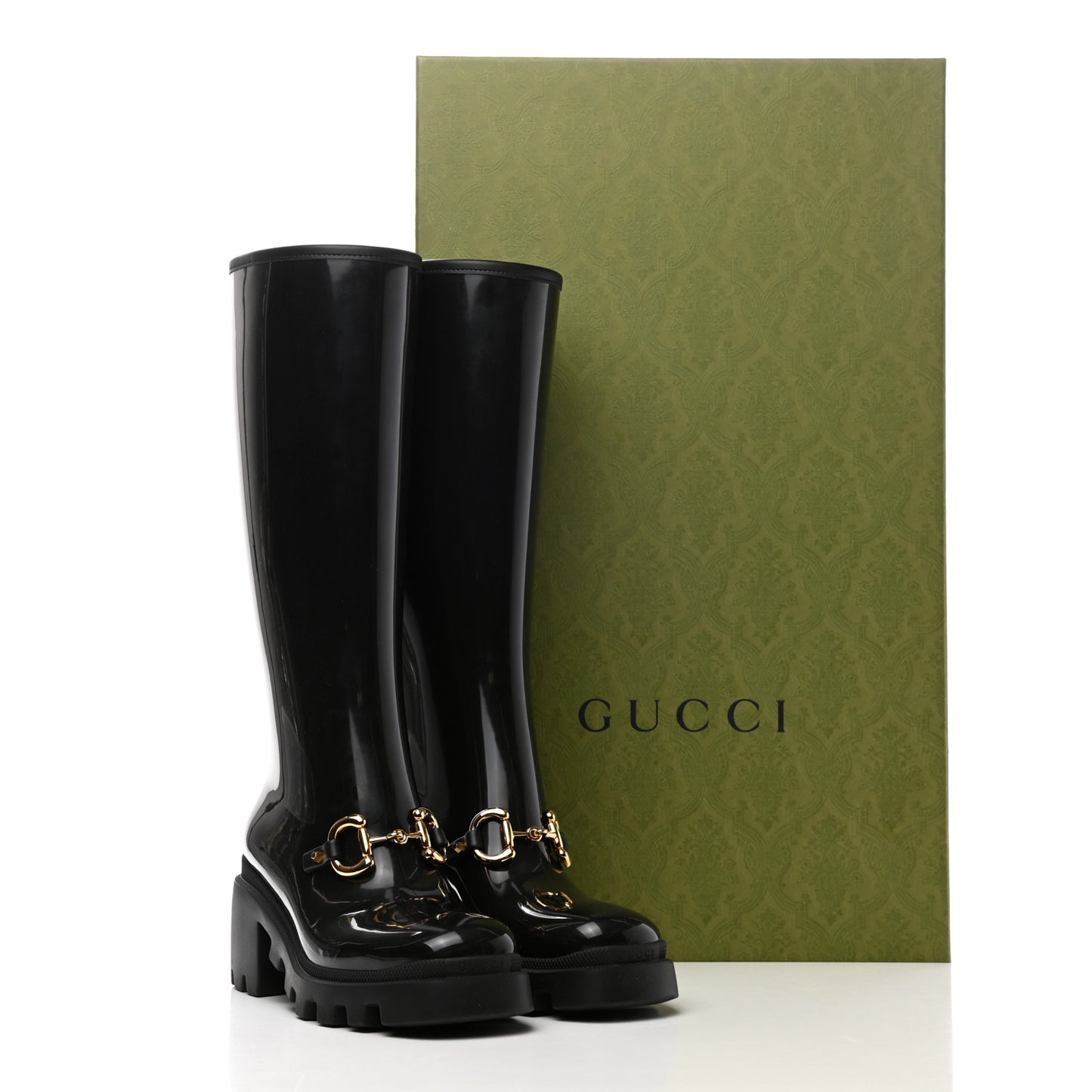 Rubber Horsebit Knee High Boots 37 Black