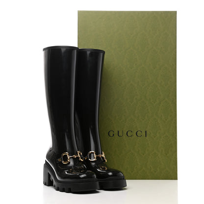 Gucci Rubber Horsebit Knee High Boots 37 Black 9 of 9