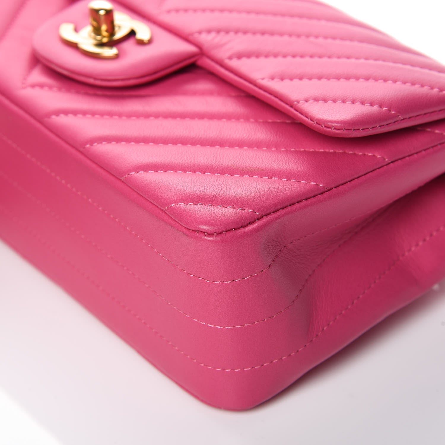 Chanel Lambskin Chevron Quilted Mini Rectangular Flap Pink 9 of 12