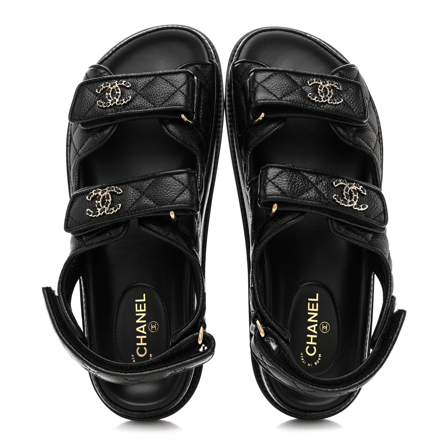 Grained Calfskin Velcro Dad Sandals 38 Black