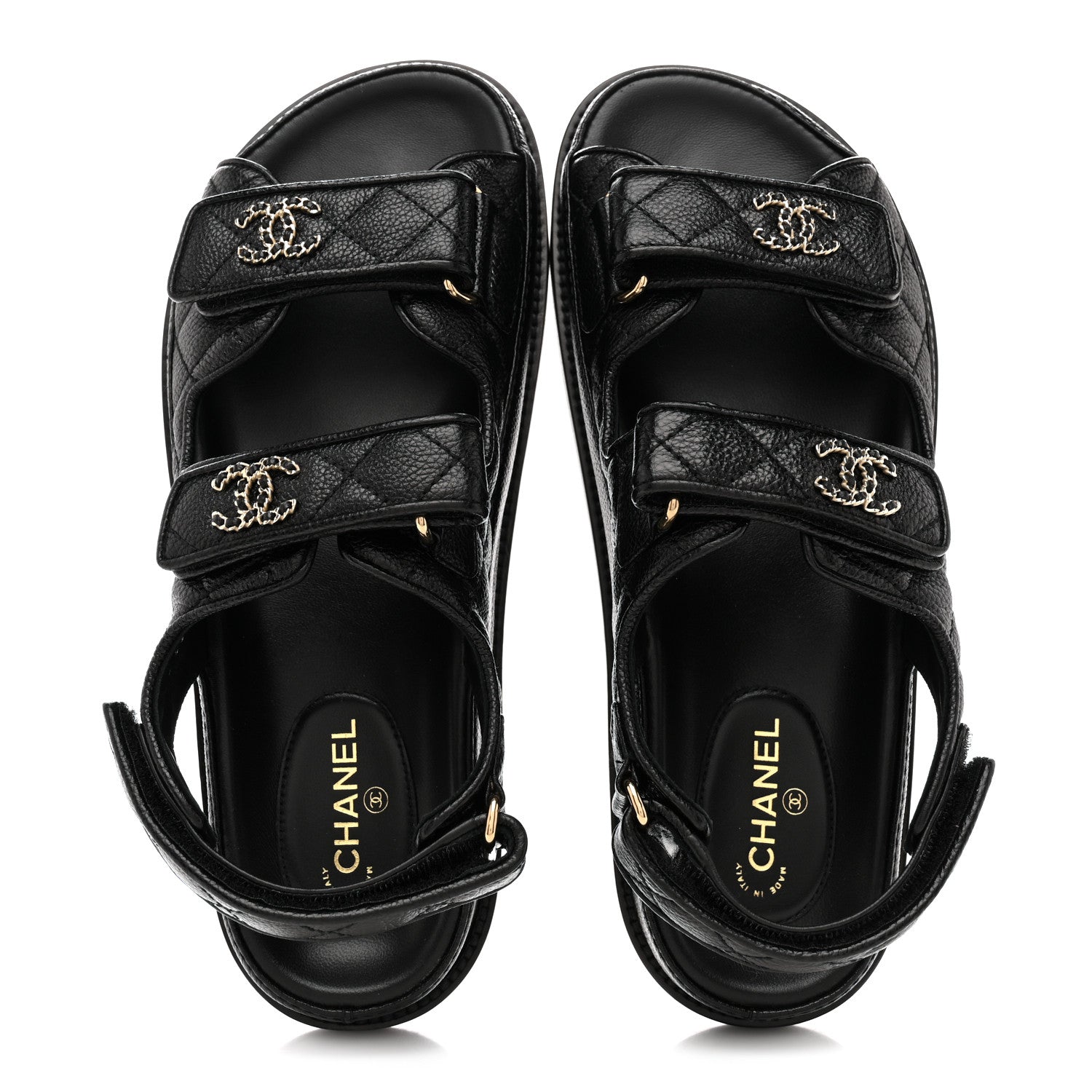 Chanel Grained Calfskin Velcro Dad Sandals 38 Black 2 of 10