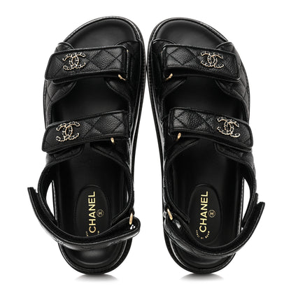 Chanel Grained Calfskin Velcro Dad Sandals 38 Black 2 of 10