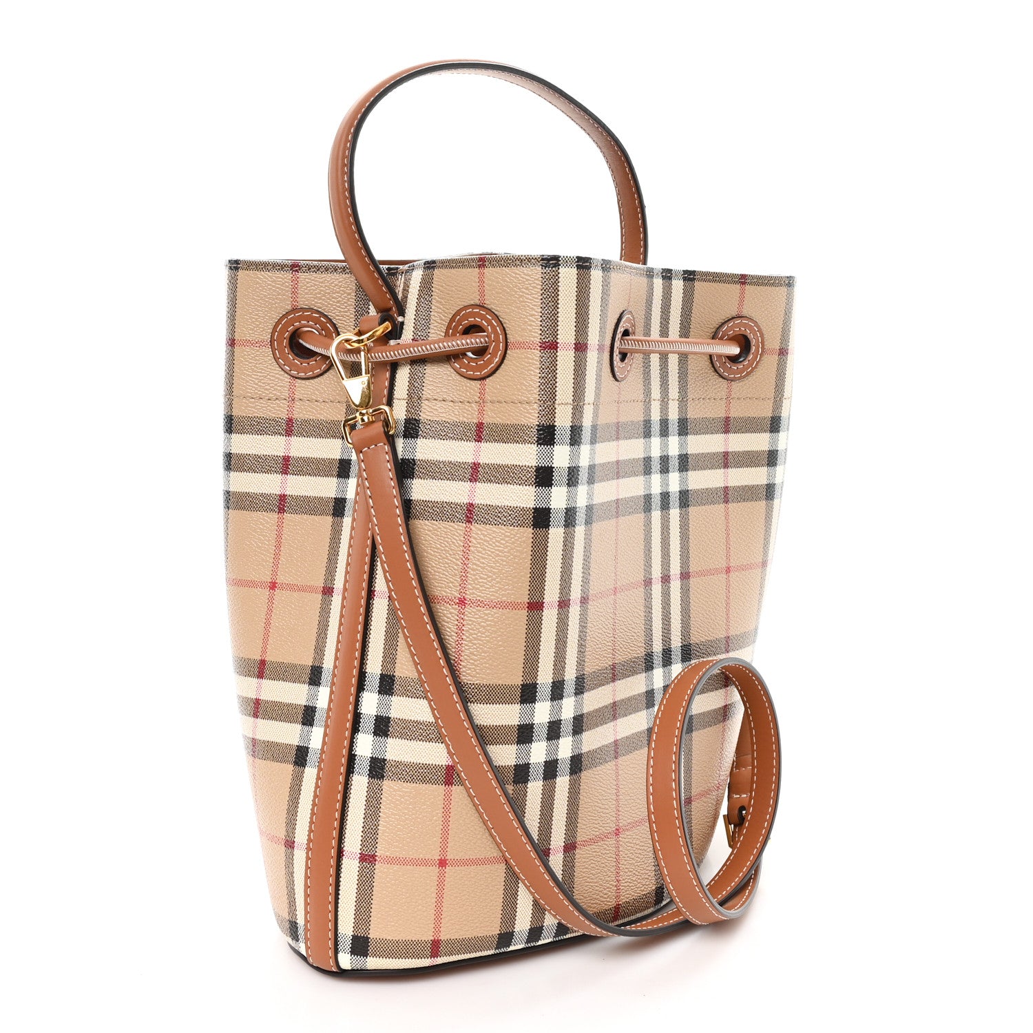 Burberry E-Canvas Vintage Check Small Drawstring Bucket Bag Briar Brown 2 of 9
