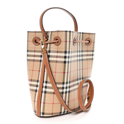 Burberry E-Canvas Vintage Check Small Drawstring Bucket Bag Briar Brown 2 of 9