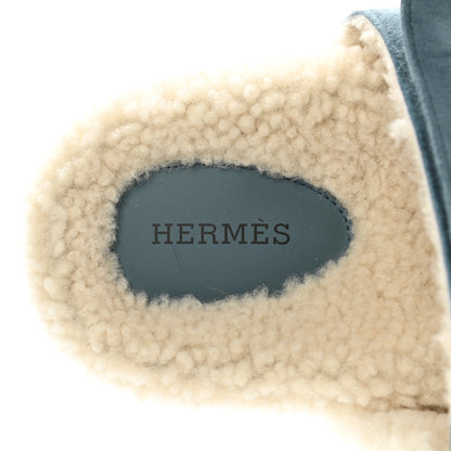 Hermes Suede Goatskin Woolskin Womens Chypre Sandals 37 Bleu Pinede Ecru 6 of 9