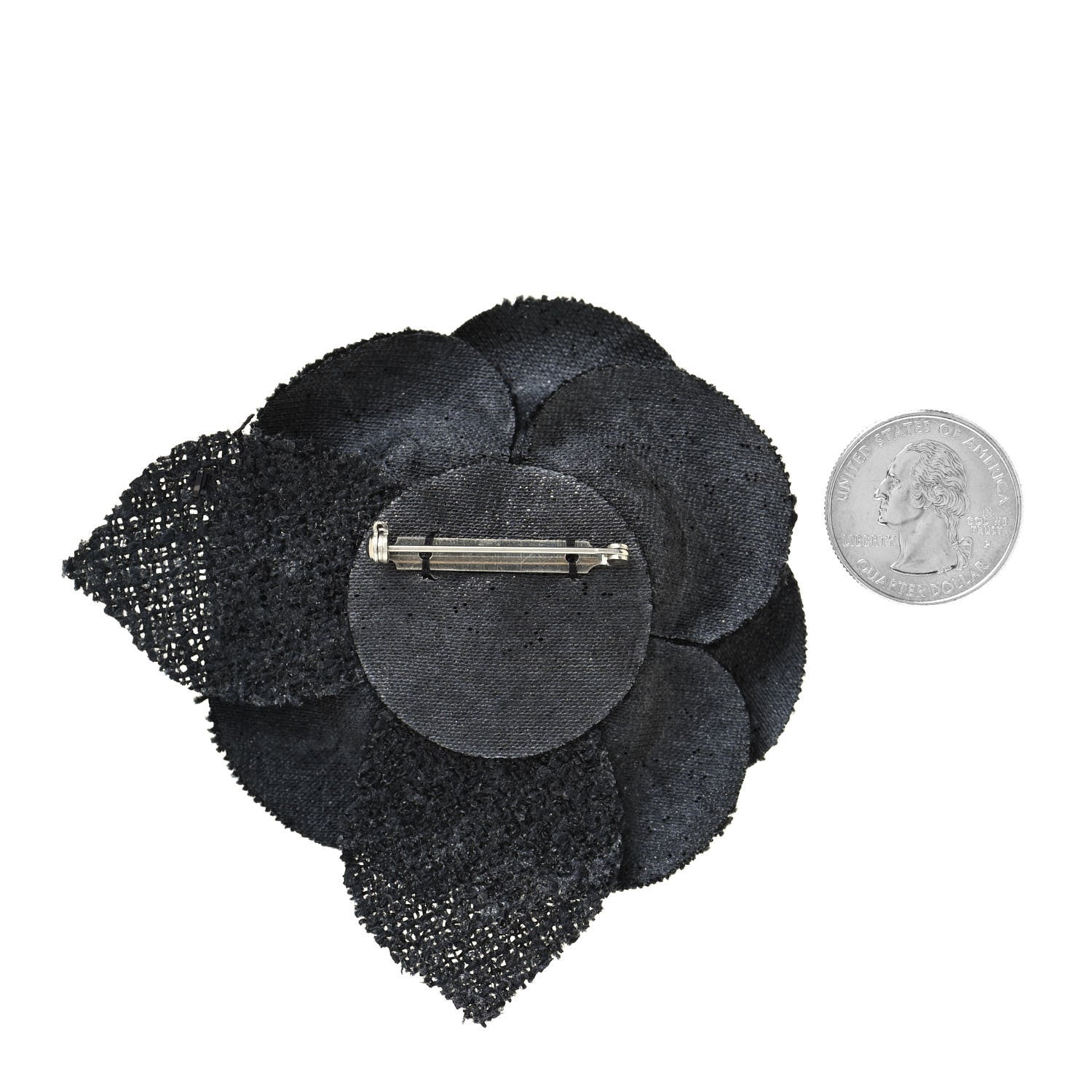 Chanel Tweed Camellia Pin Brooch Black 2 of 3