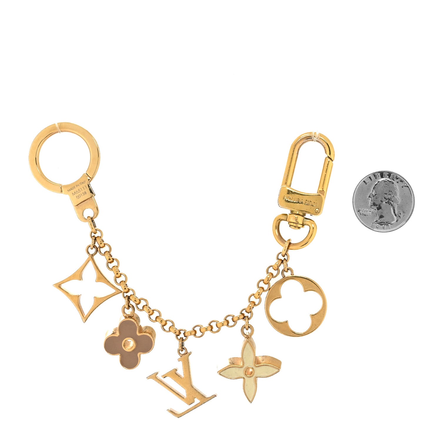 Louis Vuitton Brass Enamel Fleur De Monogram Bag Charm Chain Gold 2 of 4