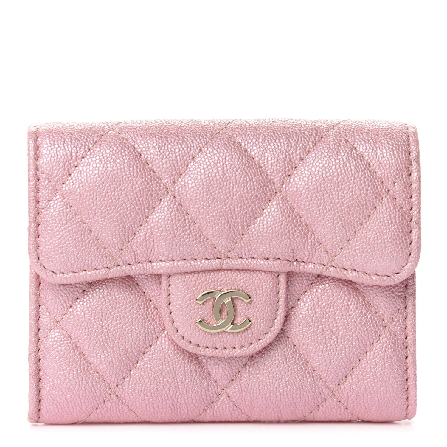Chanel Iridescent Caviar Flap Quilted Card Holder Wallet Pink 1 of 9