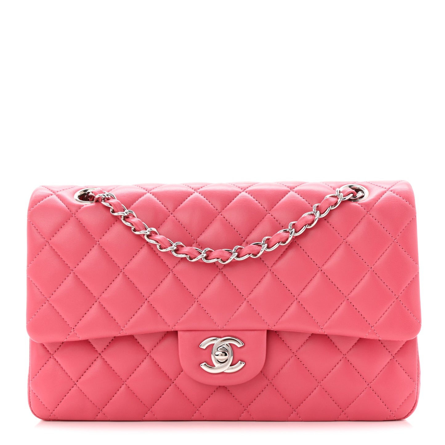 Lambskin Quilted Medium Double Flap Pink