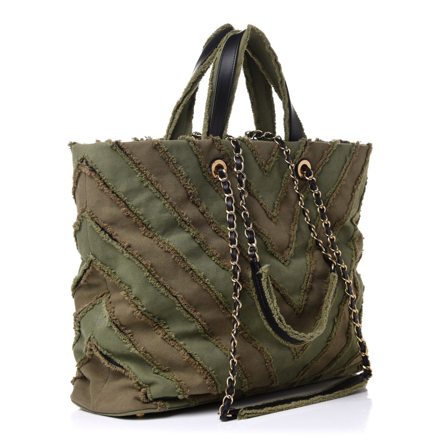 Canvas Chevron Cuba Patchwork Shopper Tote Khaki