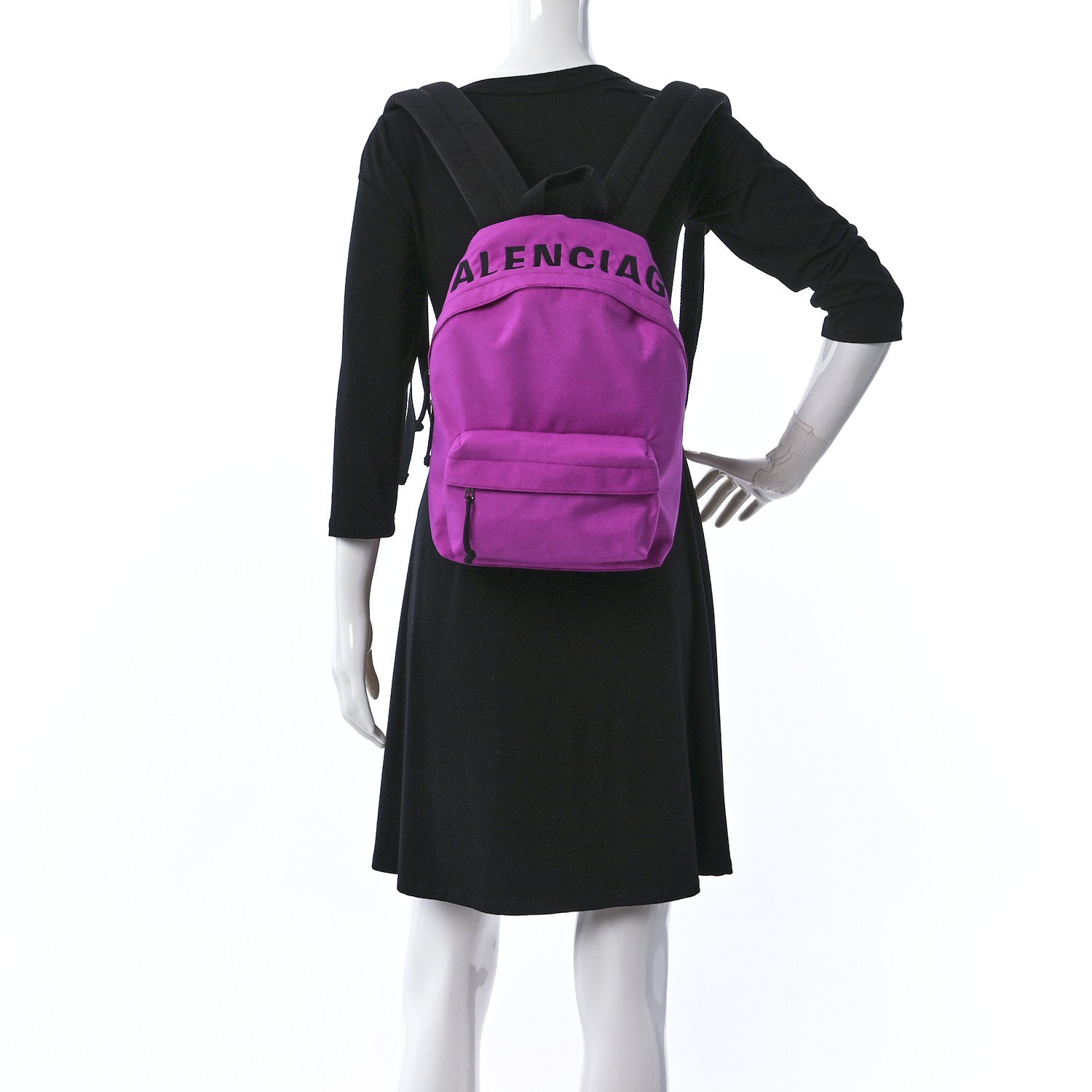 Balenciaga Sport Nylon Logo Embroidered S Wheel Backpack Fuchsia Black 2 of 9