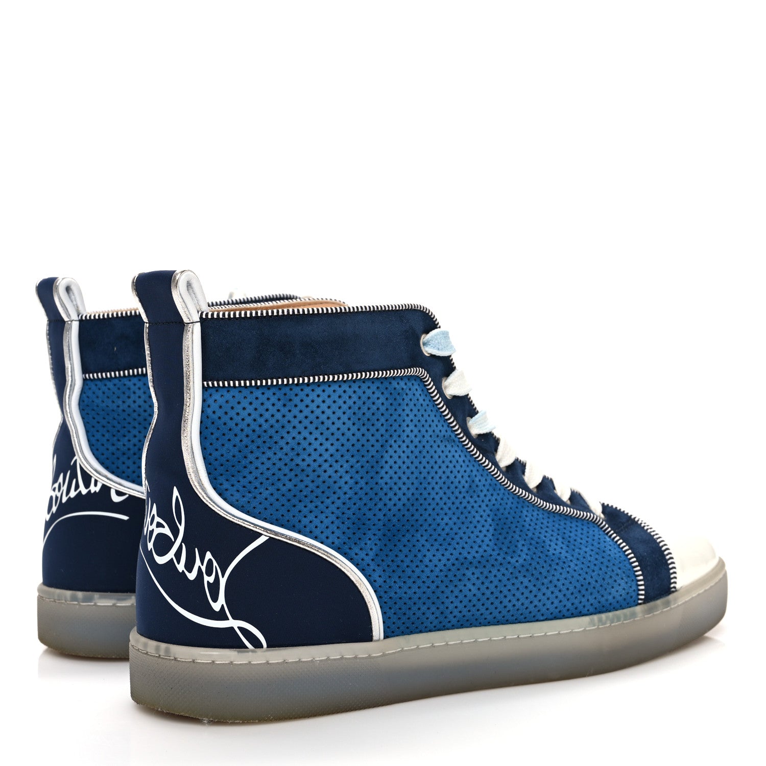 Christian Louboutin Suede Patent Perforated Mens Fun Louis Flat Sneakers 43 Blue 5 of 12