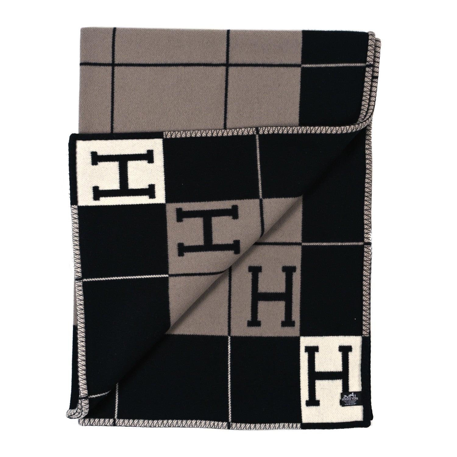 Hermes Wool Cashmere Avalon III Blanket Ecru Black 2 of 4