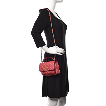 Chanel Metallic Calfskin Quilted Handle Flap Bag Dark Pink 2 of 11