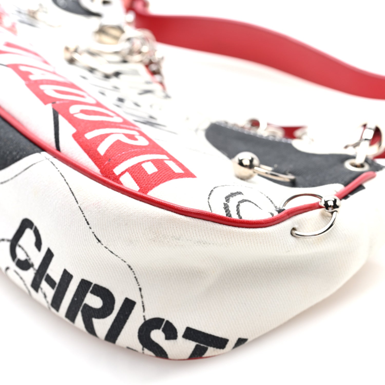 Christian Dior Canvas Hardcore Pierced Shoulder Bag Black Red White 9 of 9