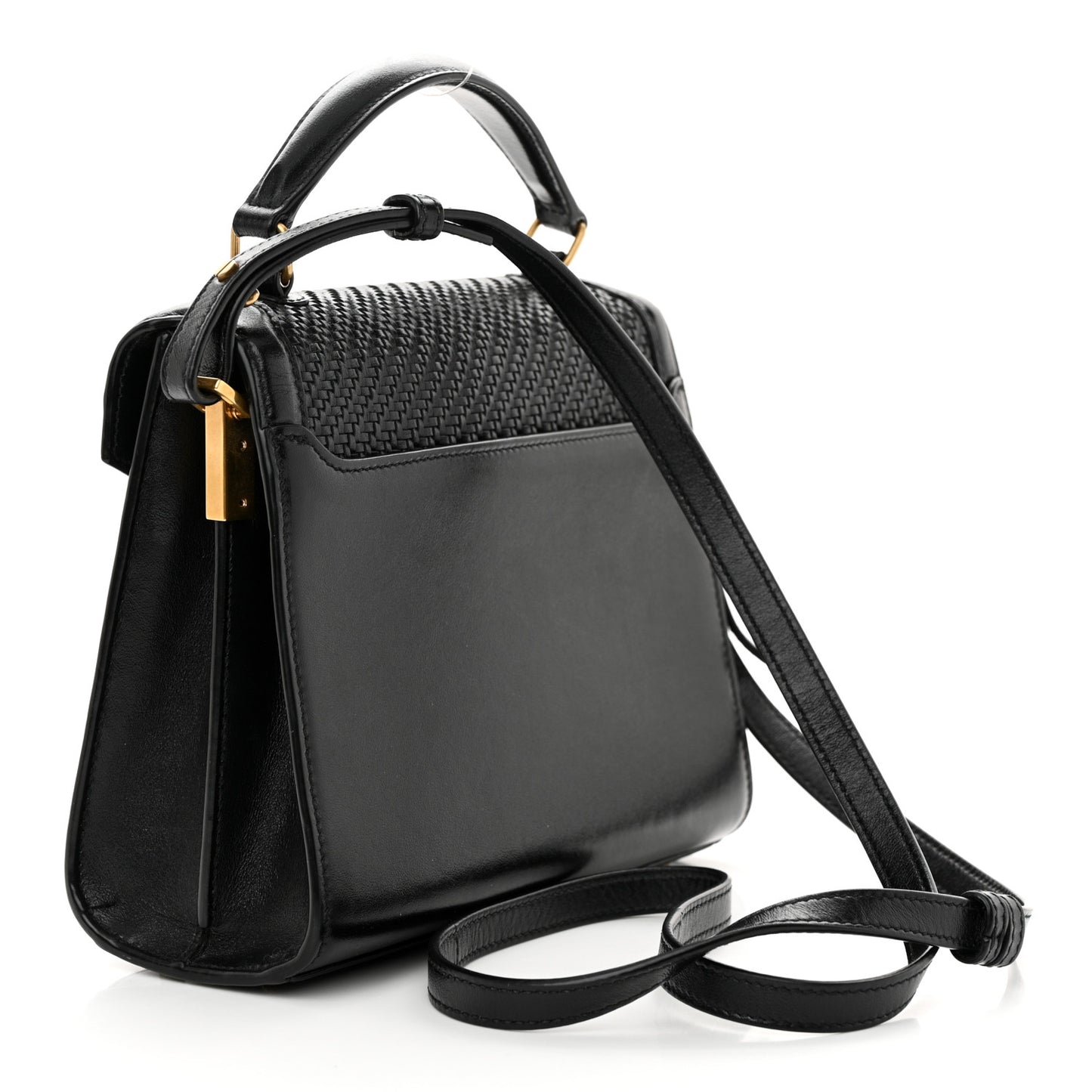 Calfksin Woven Mini Classic Monogram Cassandra Top Handle Black