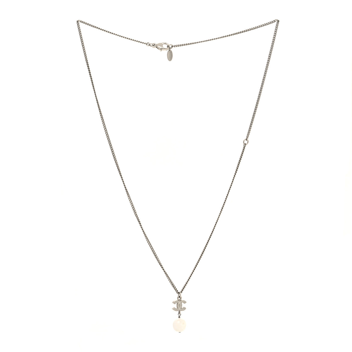 Glitter Enamel CC Drop Necklace Silver White