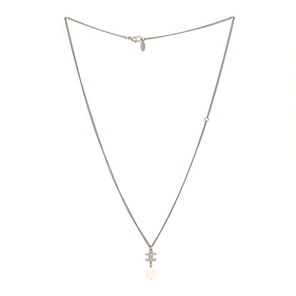 Chanel Glitter Enamel CC Drop Necklace Silver White 3 of 5