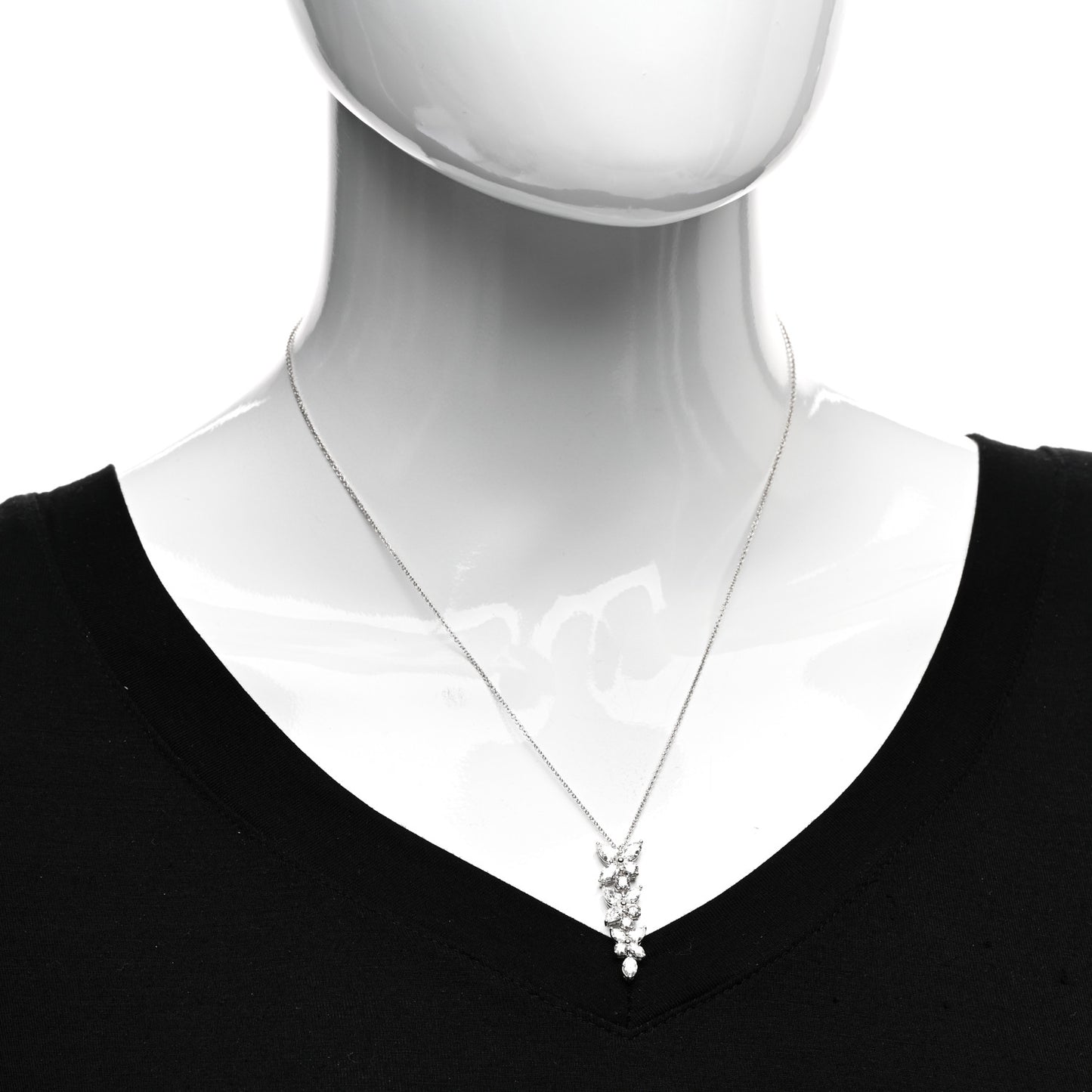 Platinum Diamond Victoria Mixed Cluster Drop Pendant Necklace