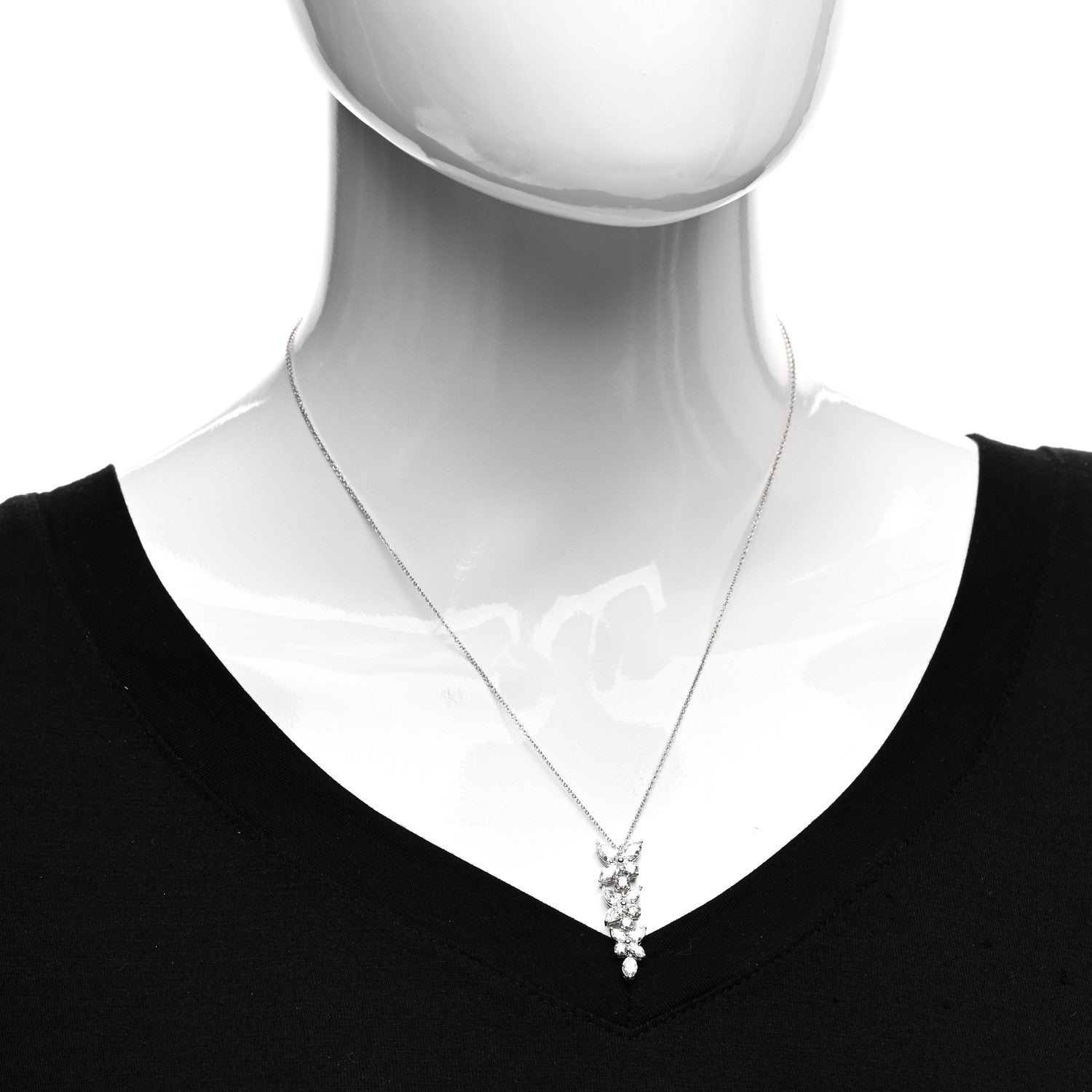 Tiffany Platinum Diamond Victoria Mixed Cluster Drop Pendant Necklace 2 of 5