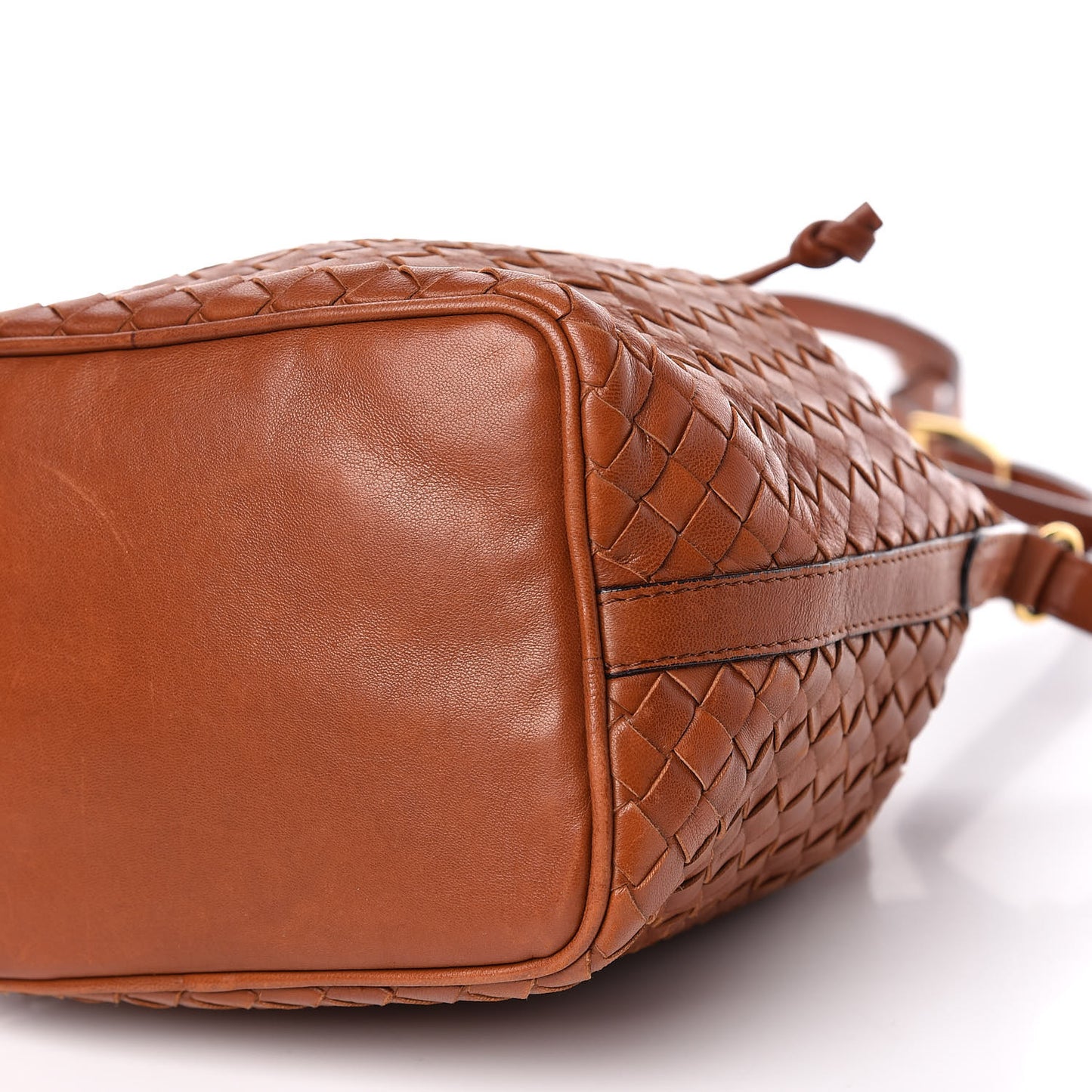 Nappa Intrecciato Drawstring Bucket Bag Tan