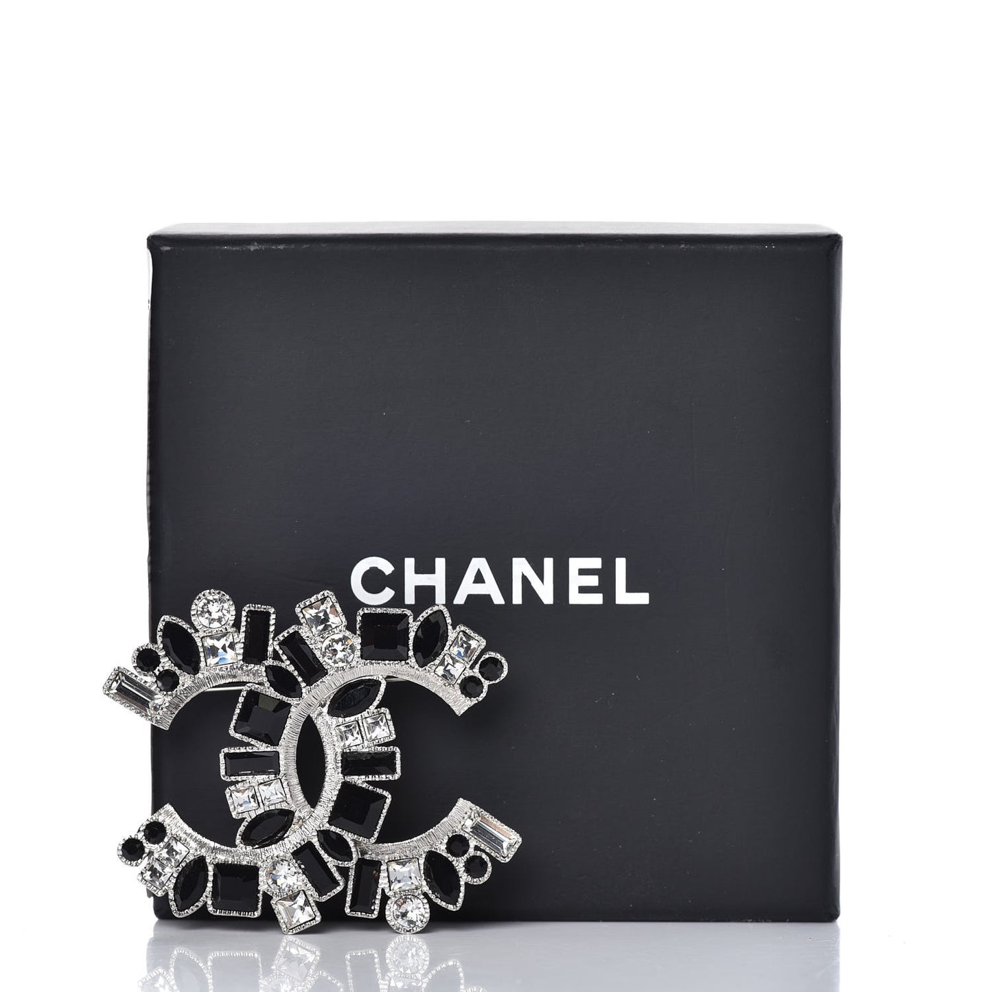Baguette Crystal CC Brooch Silver Black
