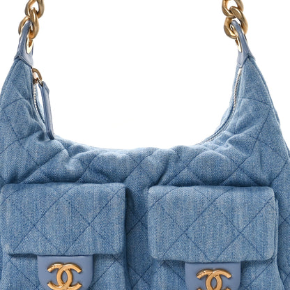 Chanel Washed Denim Quilted Cargo Large Hobo Light Blue 8 of 11