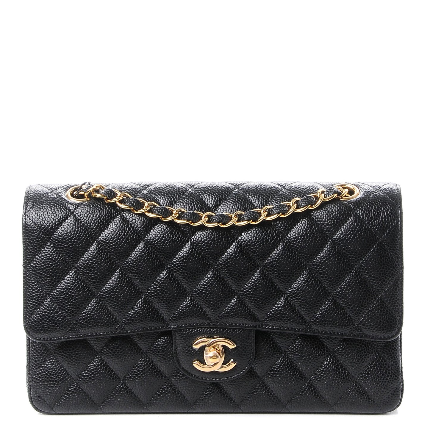Caviar Quilted Medium Double Flap Black